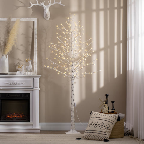 Árvore Cerejeira com 180 Luzes LED IP4 Banco Quente Candeeiro Decorativo com Flor de Cereja com Luz Ajustável em 3 Modos para Sala de Estar Festas Interiores 21,5x21,5x180cm Branco