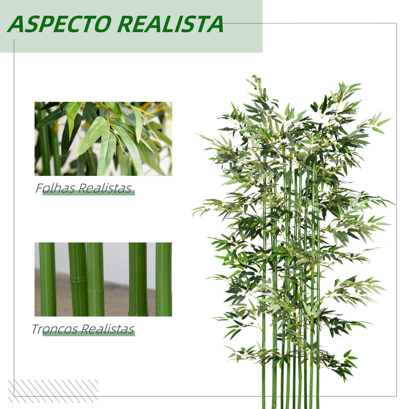 Planta Artificial em Vaso de Madeira de Pinho 180cm Bambu Artificial com 1640 Folhas Realistas Decoração para Interior e Exterior 35x10x180 cm Verde