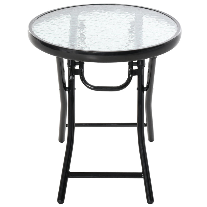 Mesa dobrável redonda de vidro Mesa de jardim com fivela de segurança borda coberta de metal interno e externo Ø45x50 cm Preto