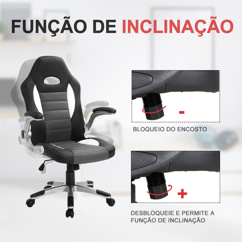 Cadeira de Escritório ergonómica Altura ajustável Com 5 rodas 65x69x(112-122) cm Preto e cinza