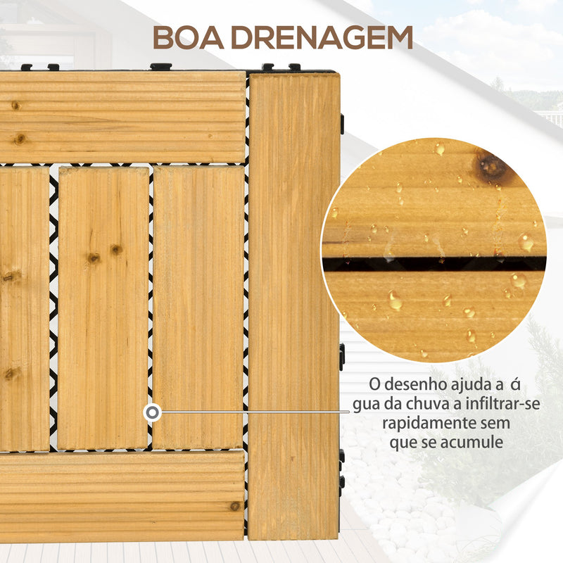 Conjunto de 27 Peças de Deck de Madeira para Exterior 30x30cm Área de 2,5m² Ladrilhos para Exterior com Sistema Clic para Balcão Terraço Jardim Madeira