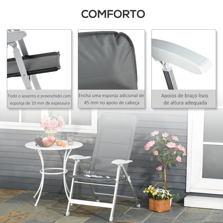 Cadeira de jardim dobrável de alumínio com encosto alto ajustável de 7 posições e encosto de cabeça acolchoado 75x61,5x114,5 cm cinza