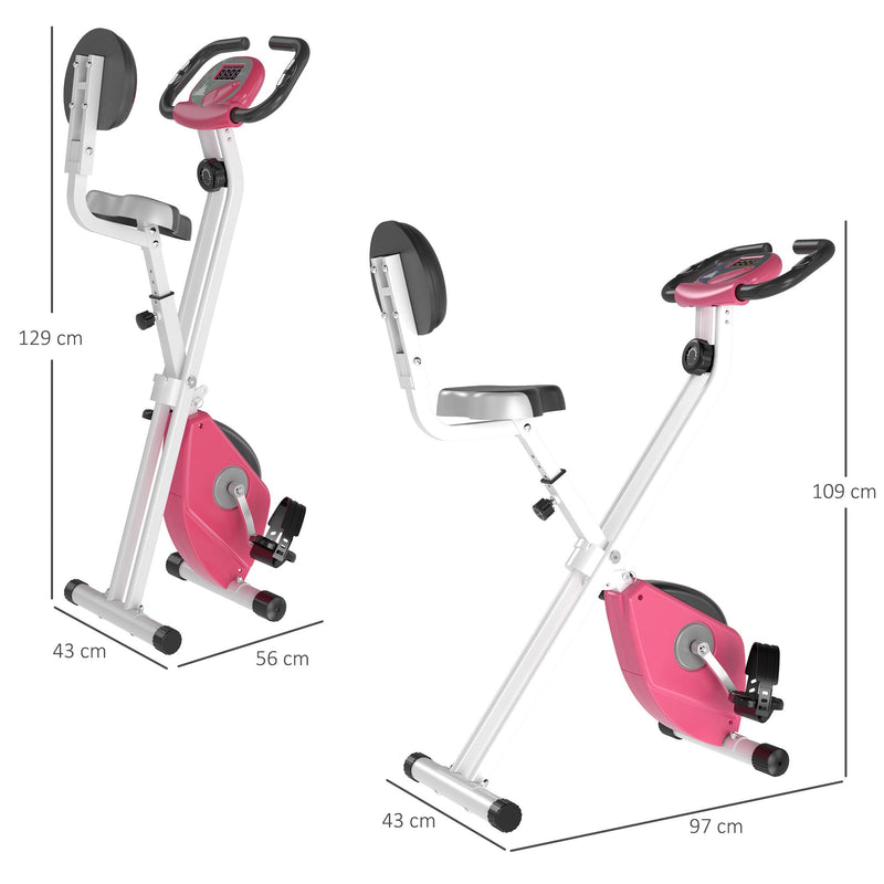 Bicicleta ergométrica profissional dobrável com 8 níveis de resistência magnética Assento com Altura Ajustável Aço 43x97x109 cm Rosa