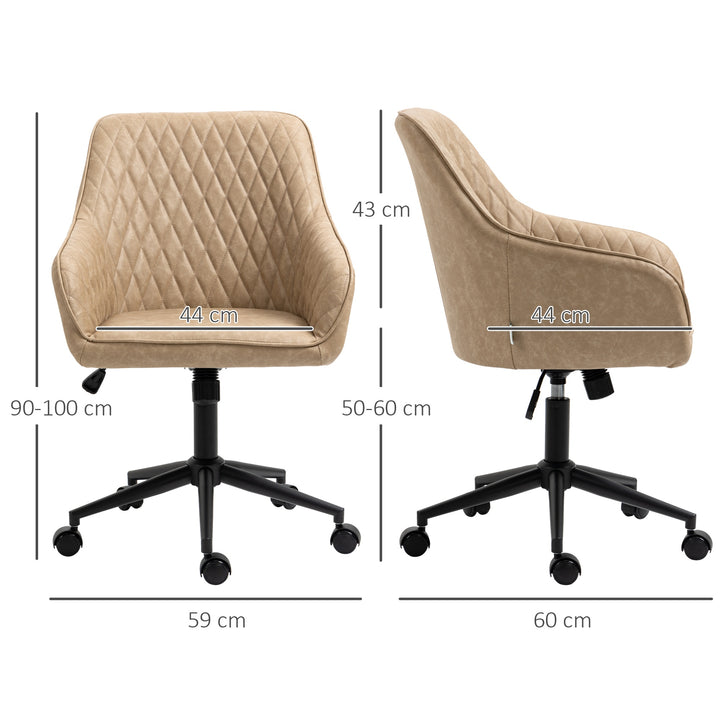 Cadeira de Escritório Operativa Cadeira de Escritório Giratória de Couro PU com Altura Ajustável e Função de Inclinação pra Sala de Estar Dormitório Estúdio 59x60x90-100 cm Marrom