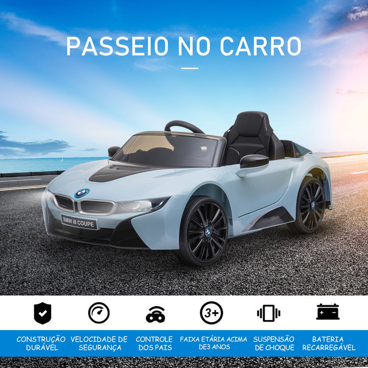 Carro elétrico BMW I8 COUPE com licença para crianças de +3 anos Bateria 6V Controle Remoto e Manual com Buzina Música MP3 e Faróis 115x72,5x46 cm Azul