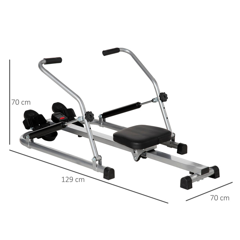 Máquina de Remo Hidráulico Dobrável com 4 Níveis de Resistência Ecrã Digital e Pedal Antiderrapante para Fitness em Casa Aço 129x70x70cm Preto e Prata