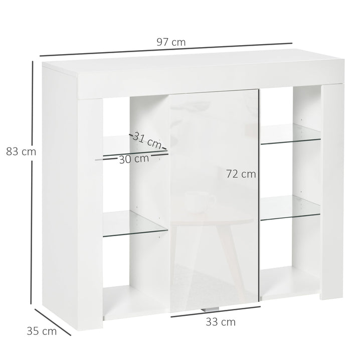 Aparador Moderno com Luzes LED Móvel Buffet com 1 Porta com Fechamento a Pressão e Prateleiras Ajustáveis Controle Remoto 97x35x83cm Branco