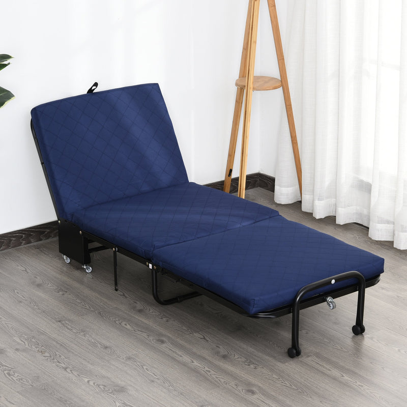 Cama dobrável portátil Cabeceira Ajustável em 5 Níveis de Ângulo Carga máxima 120 kg 184x65x26cm Azul