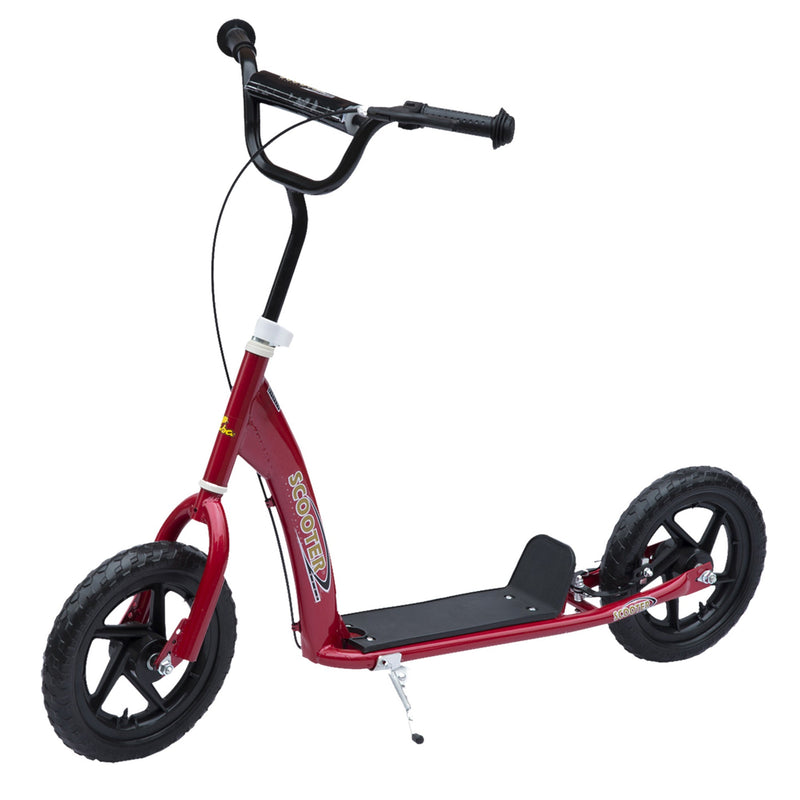 Trotinete para Crianças acima de 5 anos Scooter de 2 Rodas Grandes de 12 Polegadas com Freio e Guidão Ajustável em Altura Carga Máx. 100kg 120x52x80-88cm Vermelho