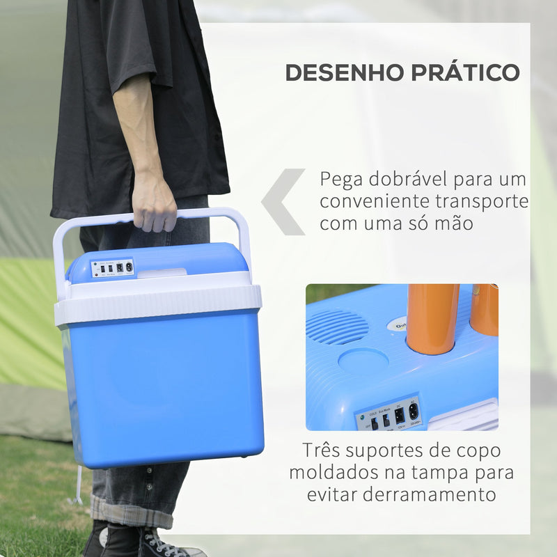 Frigorífico Termoelétrico Portátil 24L Frigorífico Elétrico para Carro com Função de Resfriamento e Aquecimento 220-240V/12V DC para Campismo Piquenique Viagens 40x30x43cm Azul