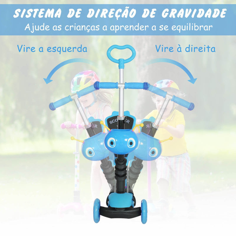 trotinete 5 em 1 para crianças de acima de1 ano trotinete de 3 rodas com assento removível guiador ajustável 62x25x72,5 cm Azul