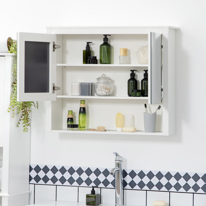 kleankin Armário de Parede para Casa de Banho Armário Suspenso com Espelho para Casa de Banho com 2 Portas e Prateleira de Armazenamento 80x20x65cm Branco