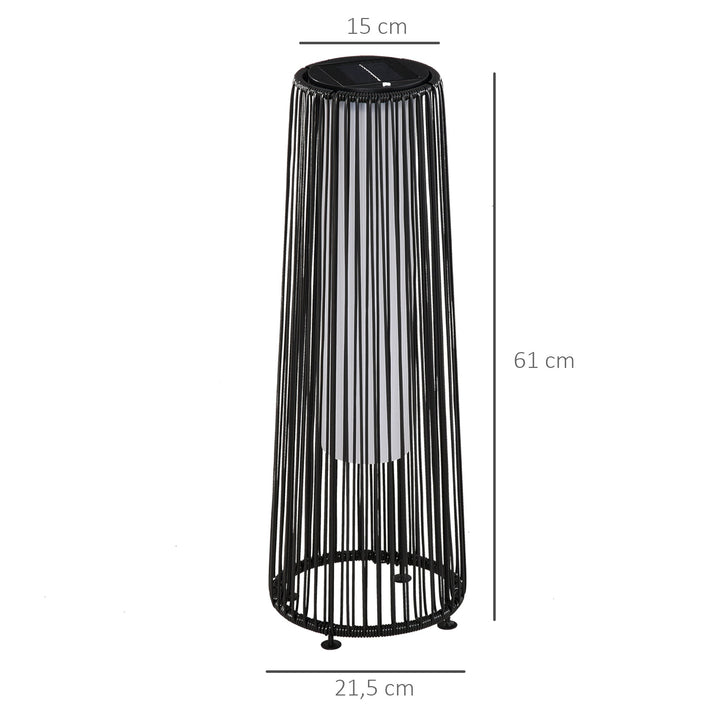 Candeeiro de chão de vime alimentado a energia solar com LED 1,5 W interruptor de controle automático de luz Decoração exterior Ø21,5x61 cm Preto