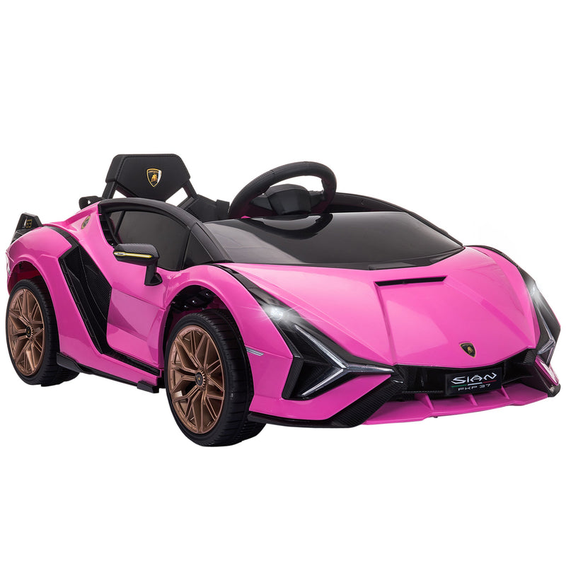 Carro Elétrico Lamborghini SIAN 12V para Crianças acima de 3 Anos com Controle Remoto Abertura da Porta Música MP3 USB e Faróis 108x62x40cm Rosa