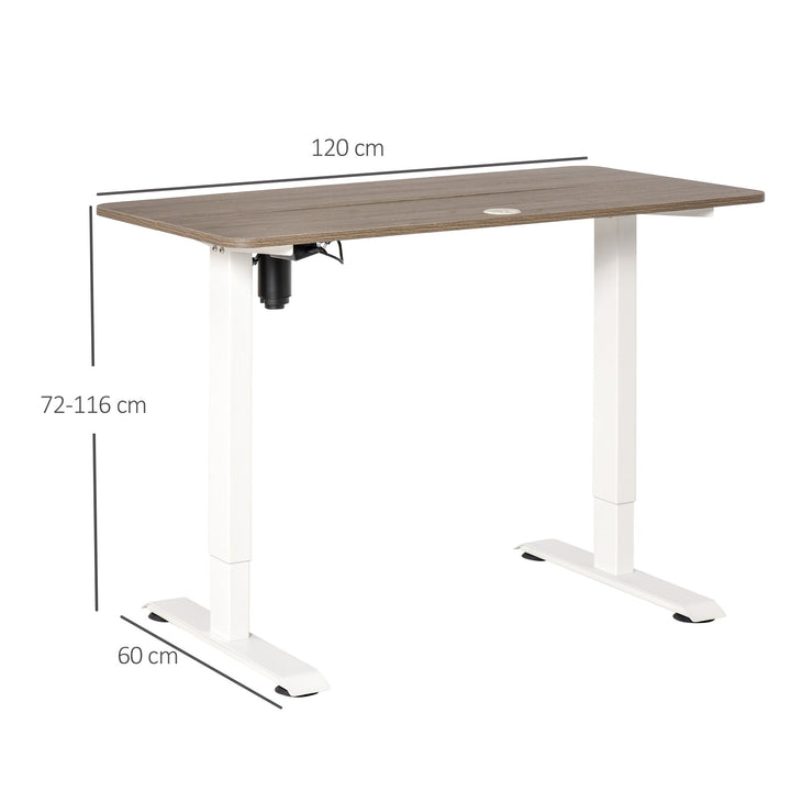 Secretária elétrica de pé Mesa ajustável em altura para escritório com 4 teclas de memória automática inteligente 120x60x72-116 cm moldura branca