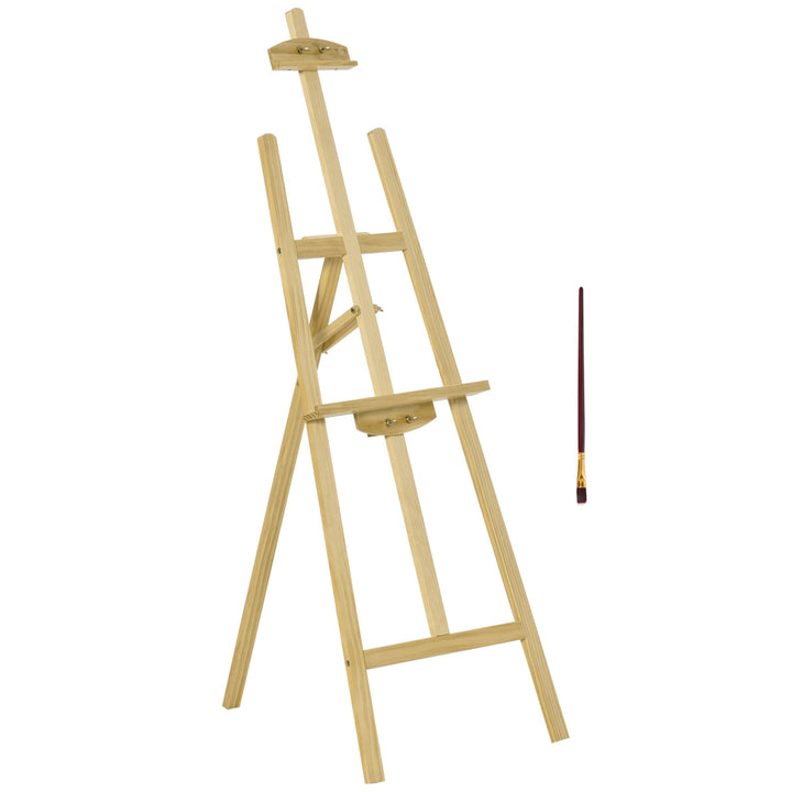 Cavalete Pintura de Madeira Cavalete de Desenho Estúdio Inclinável 90° com Suporte Tripé e Pincel 51,5x71,5x134,5cm Madeira Natural
