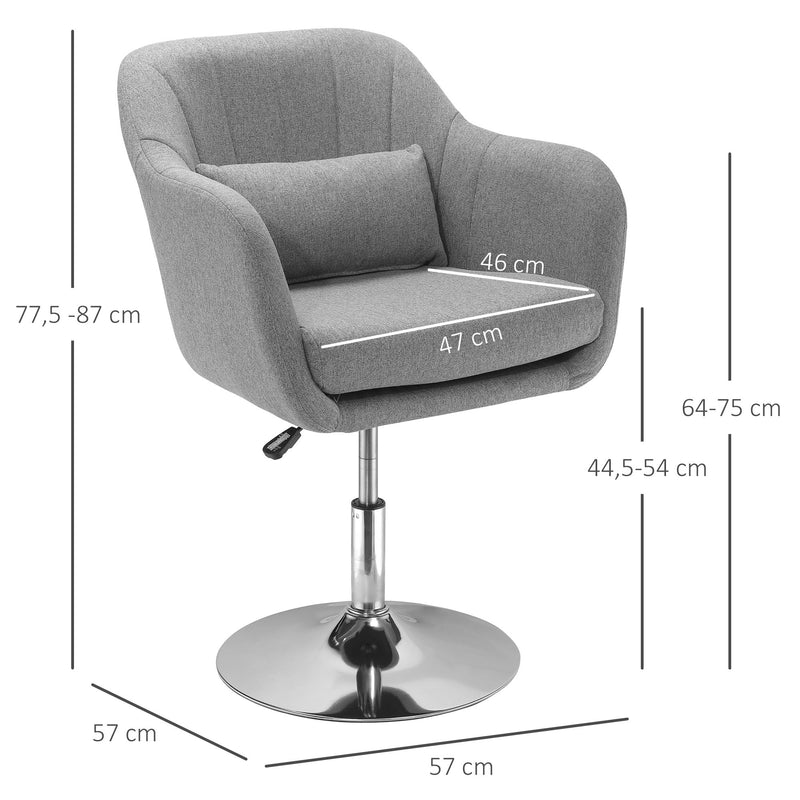 Cadeira de Escritório Giratória 360° Tamborete de Bar Cozinha Cabeleireiro com Encosto Envolvente Altura Ajustável Apoio para os Braços e Almofada 57x57x77,5-87cm Cinza