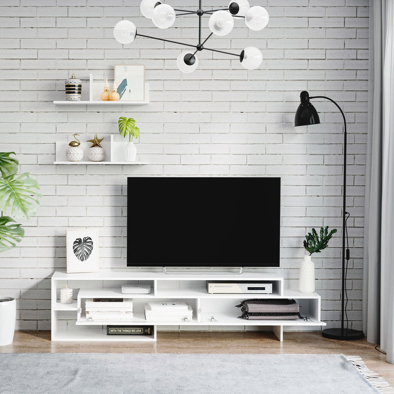 Móvel de TV para Sala de Estar Móvel para Televisor 180x33,5x42cm e 2 Prateleiras de Parede 65x20x20cm Branco