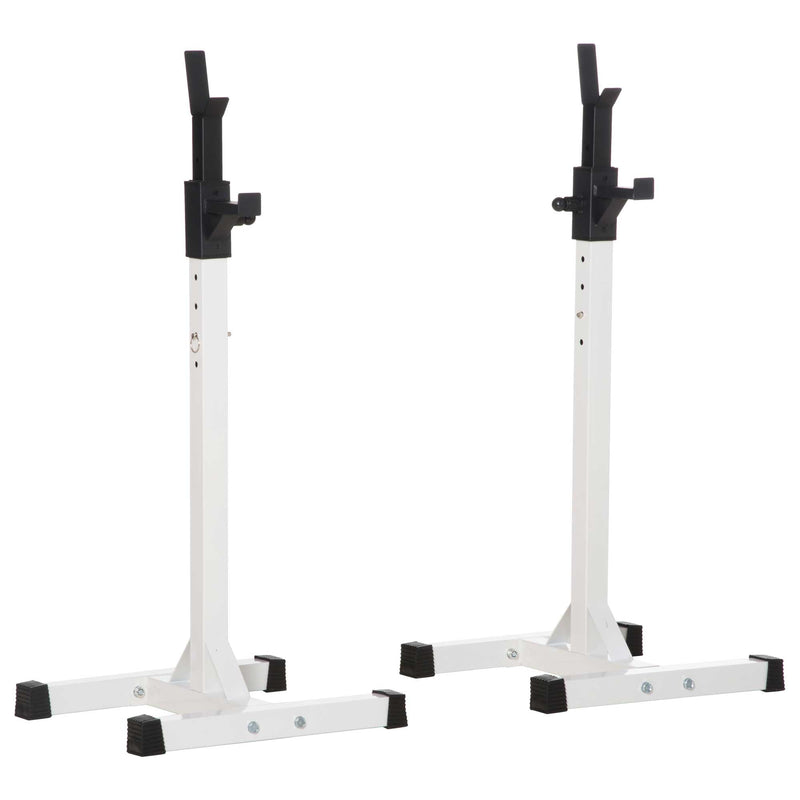 Suporte para Barra de Pesos Ajustável Estante de Aço para Levantamento de Pesos Carga Máx. 150kg Treinamento em Academia Casa 52x48x105-160cm Branco e Preto