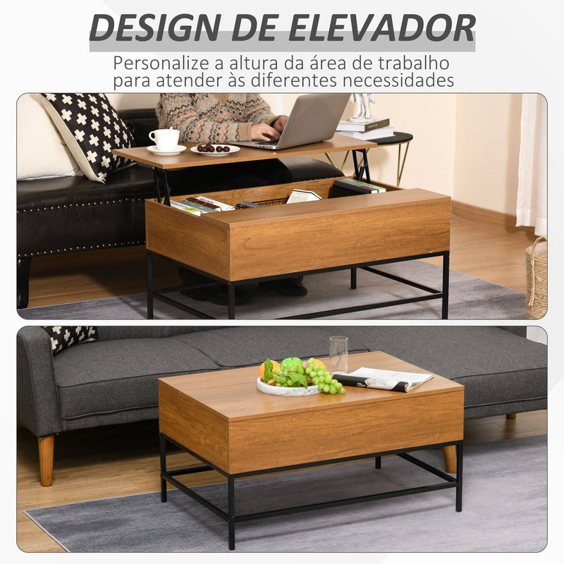 Mesa de centro elevável versátil com armazenamento oculto Pernas de metal para sala de estar Sala de jantar 90x60,5x45,5 cm Teca