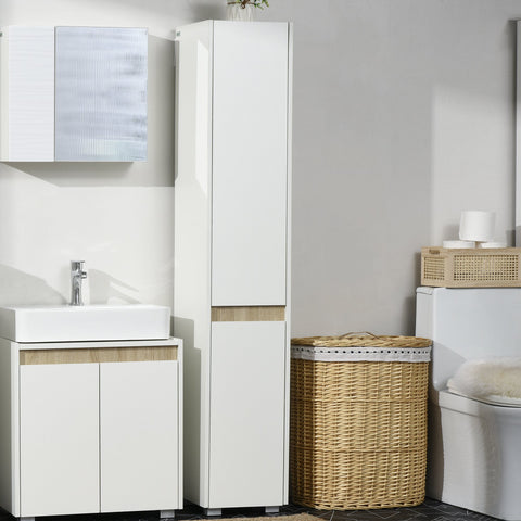 Coluna Casa de Banho Armário Auxiliar Casa de Banho de 5 Níveis com Prateleiras Ajustáveis Armário Multiusos para Duches Casa de Banho 30x33x165cm Branco