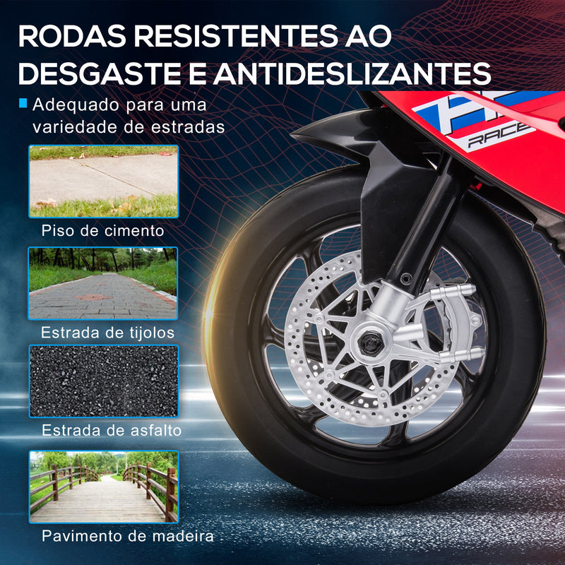 Mota Elétrica BMW HP4 para Crianças Acima de 18 Meses Mota de Bateria 6V com Música USB Velocidade 2,5km/h Avance e Retrocesso Carga Máxima 30kg 82,5x42x54cm Vermelha