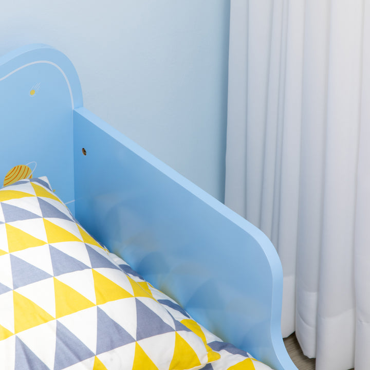 Cama para Crianças de 3-6 Anos 143x74x59cm Cama Infantil de Madeira com Barreiras de Proteção Carga Máxima 80kg Azul