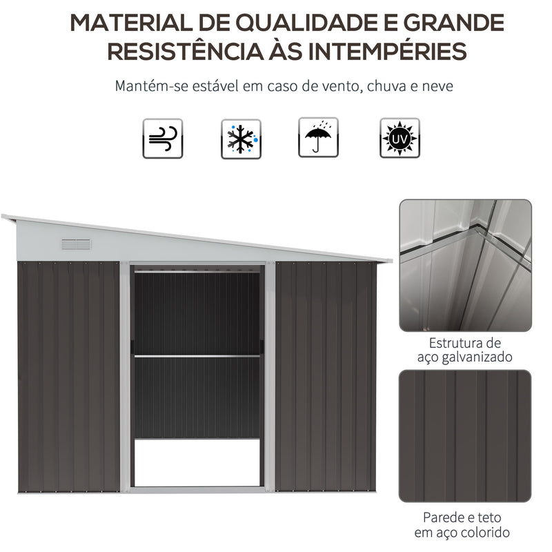 Abrigo de Jardim 280x345x201 cm 8,9 m² Abrigo de Exterior de Aço para Armazenamento de Ferramentas com Portas e 2 Janelas Cinza