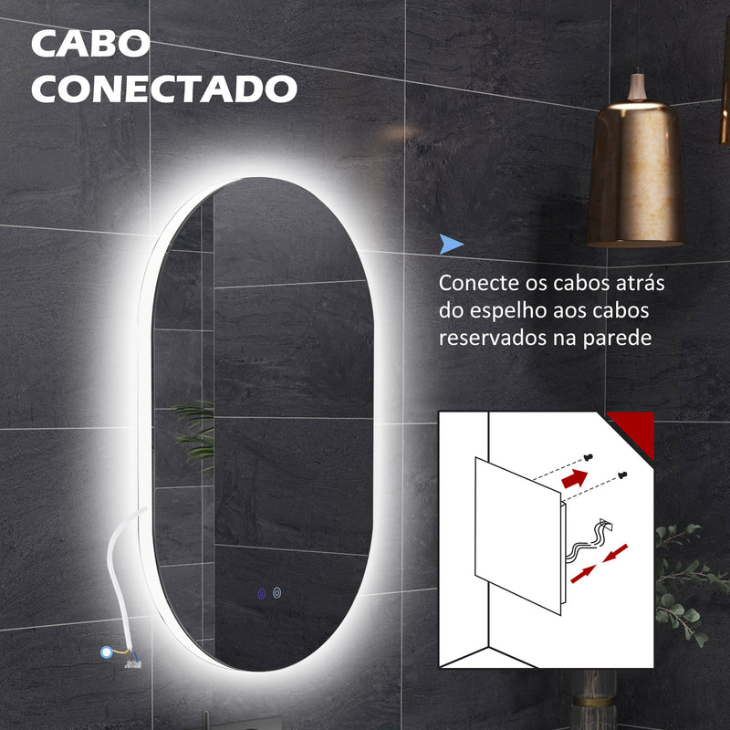 Espelho Casa de Banho com Luzes LED 81x51 cm Espelho de Parede com 3 Cores Ajustáveis Função Antiembaciamento Interruptor Tátil Horizontal ou Vertical Prata