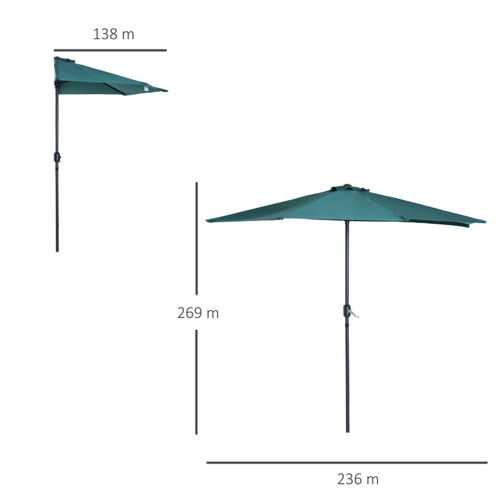 Guarda-sol de jardim com manivela e formato semicircular para terraço piscina externa 269x138x236 cm Verde