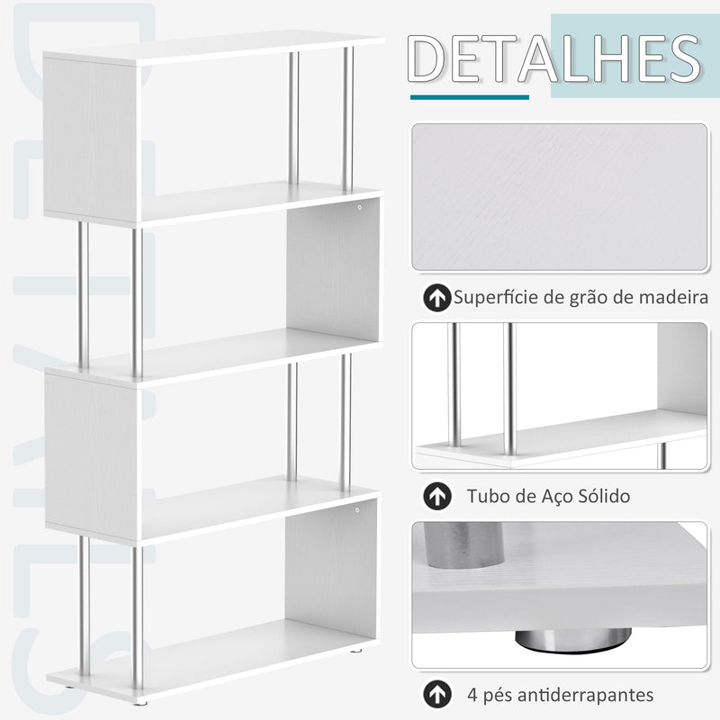 ivraria Mobiliário de Escritório Estante - Cor: Branco - Madeira e Metal – 145 x 80 x 30 cm