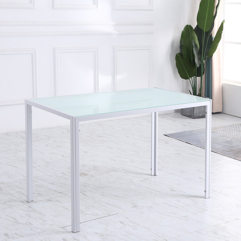 Mesa Sala de Jantar de Cristal Mesa Retangular para 4-6 pessoas com Pés de Metal Multifuncional para Cozinha 120x60x75cm Branco