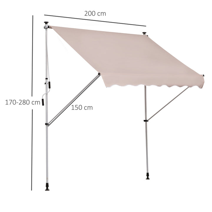 Toldo manual retrátil 200x150x170-280 cm com manivela para terraço varanda jardim pátio bege