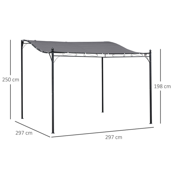 Pergola de jardim 3x3m com Toldo e 4 Furos de Drenagem Metal e Poliester 180 g / m² Resistente Cinza