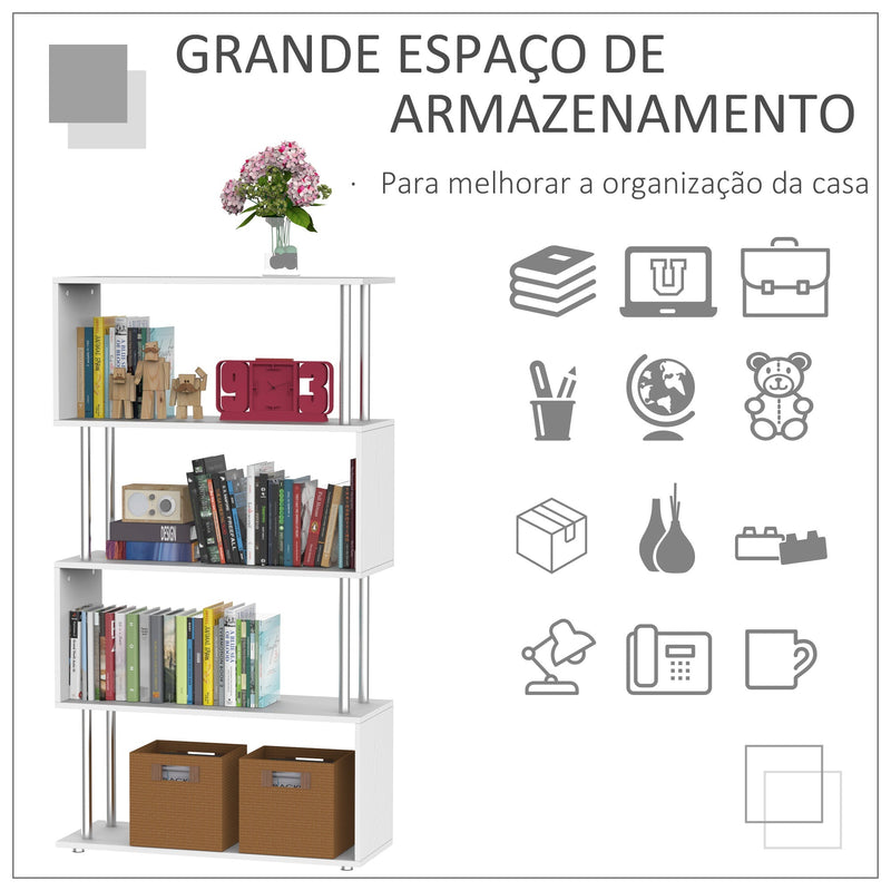 ivraria Mobiliário de Escritório Estante - Cor: Branco - Madeira e Metal – 145 x 80 x 30 cm