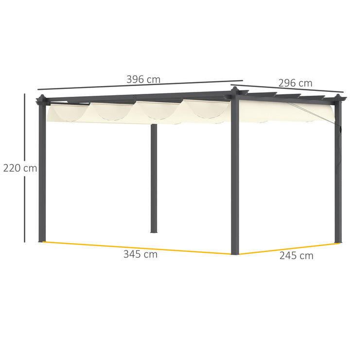Pérgola de Alumínio 4x3 Pérgola de Jardim com Teto Retrátil Tecido de Poliéster e 8 Orifícios de Drenagem para Pátio Terraço Exterior Creme