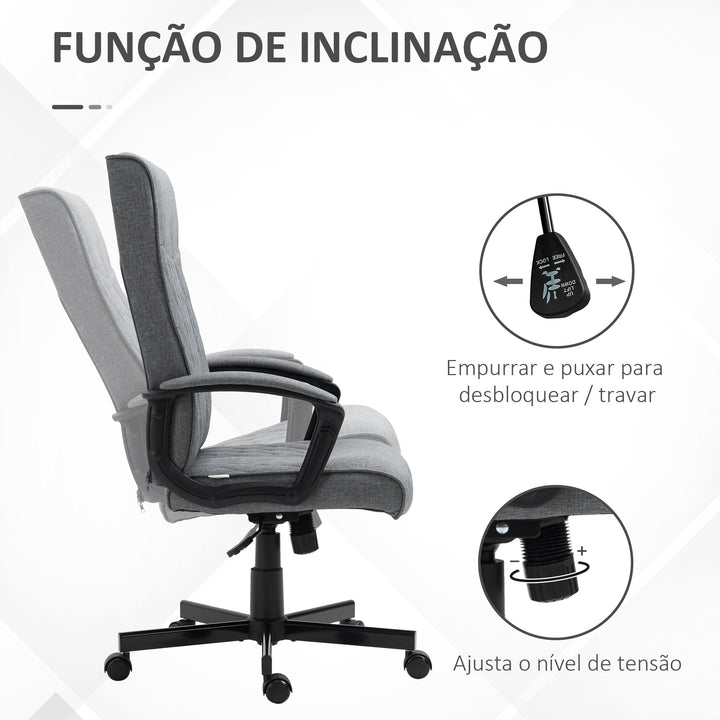 Cadeira de Escritório Giratória 360° Cadeira de Escritório com Encosto Alto Altura Ajustável e Função de Inclinação para Escritório Carga 120kg 65x65x102-112,5cm Cinza Escuro