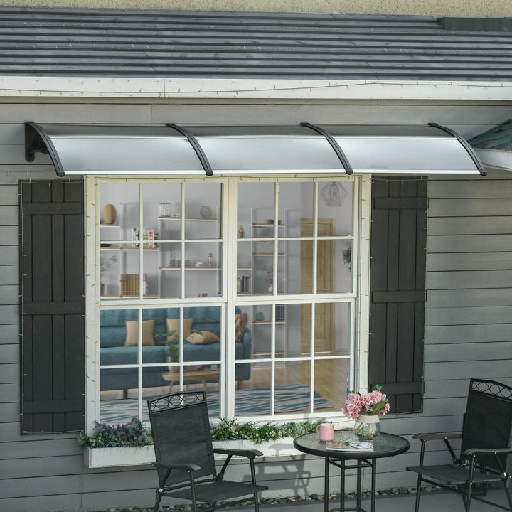 Marquise de Proteção 300x100cm Marquise Exterior para Portas e Janelas contra o Sol e Chuva com Suporte de PP Policarbonato Marrom