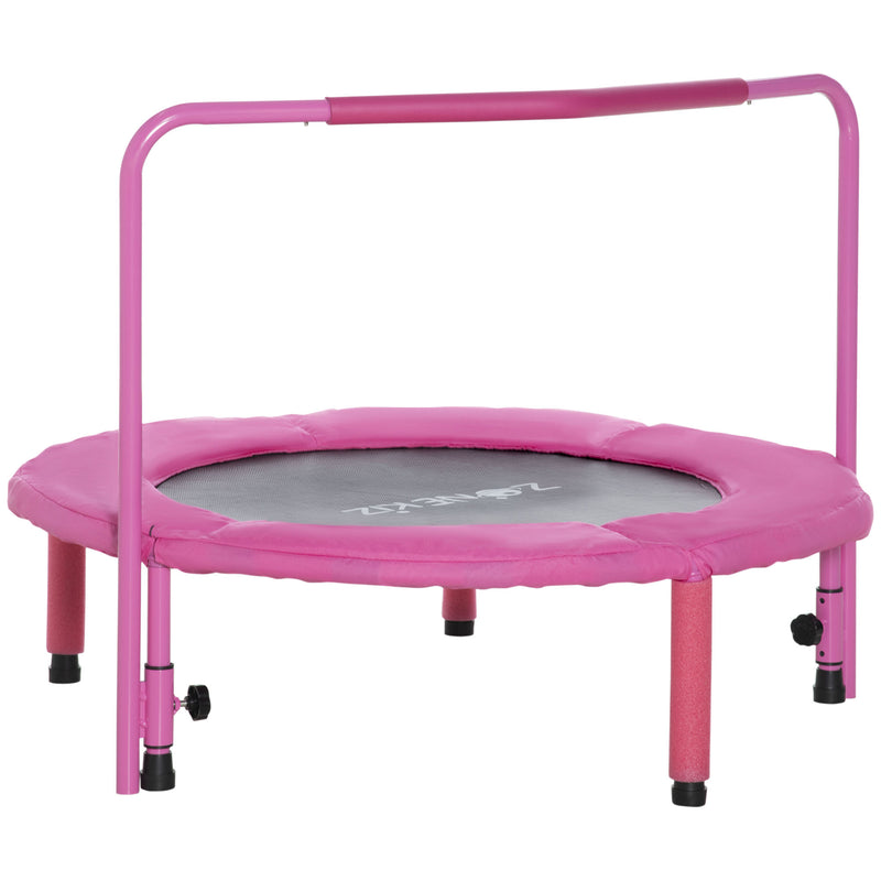 Trampolim Infantil 3 em 1 Trampolim para Crianças de 1-6 Anos com Corrimão Amovível Mini Trampolim para Interior Ø96x74cm Rosa