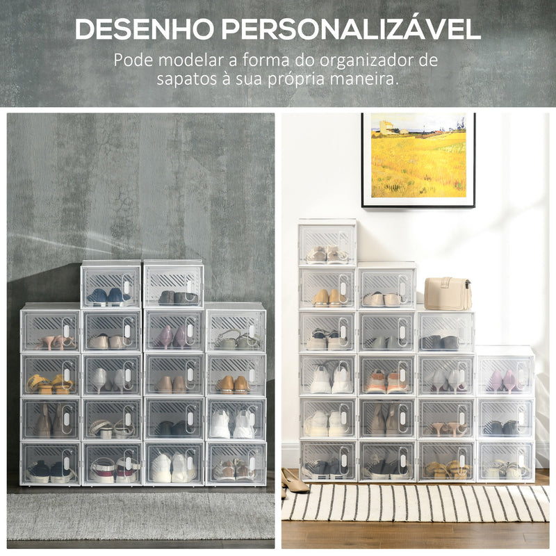 Armário Modular de Plástico Sapateira Modular com 18 Cubos Portas Magnéticas Organizador de Sapatos para Entrada Corredor Dormitório 25x35x19cm Transparente