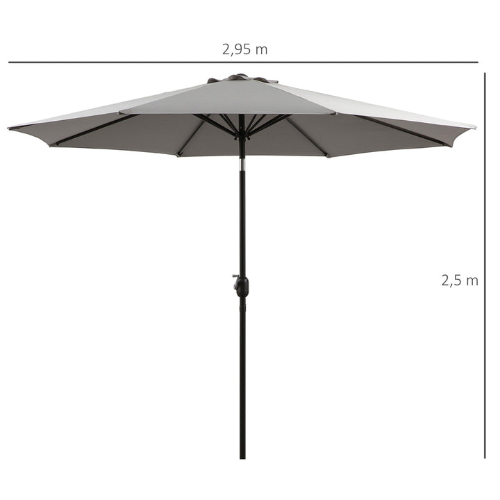 Chapéu de Sol de Jardim Ø300x250 cm com Manivela Chapéu de Sol Exterior com Mecanismo de Inclinação e Mastro Desmontável de Metal para Terraço Piscina Pátio Cinza