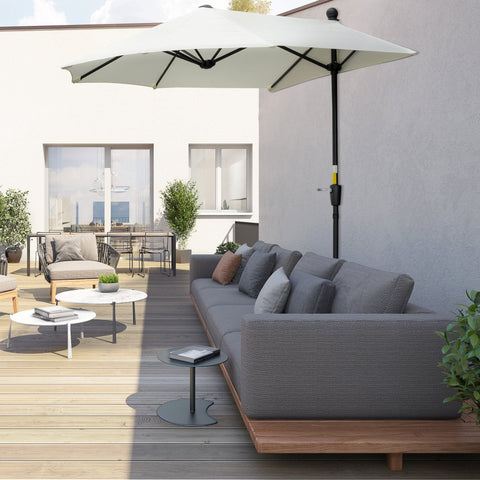 Chapéu de Sol de Parede 190x200x240cm Chapéu de Sol de Jardim com Manivela Mastro de Aço Base Cruzada e Proteção Solar para Terraço Balcão Creme