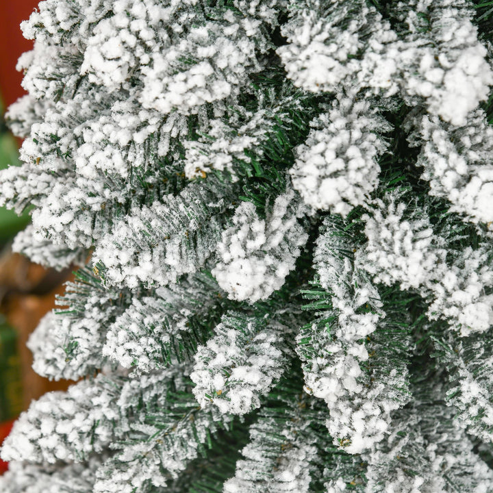 Árvore de Natal Artificial 210cm com Neve Ignífugo com 490 Ramos Folhas de PVC Base Dobrável e Suporte Metálico Decoração de Natal para Interiores Verde