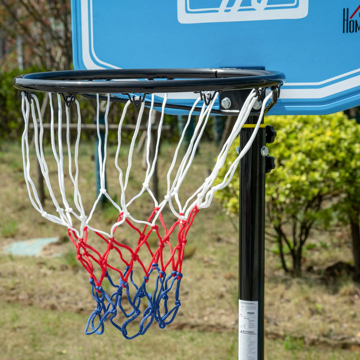 Cesta de Basquetebol para Exterior com Altura Ajustável 160-210cm Cesta de Basquetebol com Rodas Tabela de PE e Base Recarregável 76x70x197,5-254cm Preto e Azul