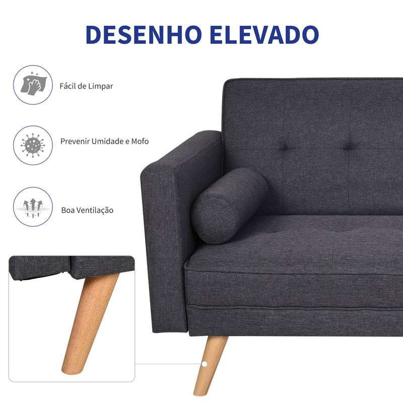 Sofá- cama 3 lugares com apoio de braços Pernas levantadas 187x90x86.5 Cinza