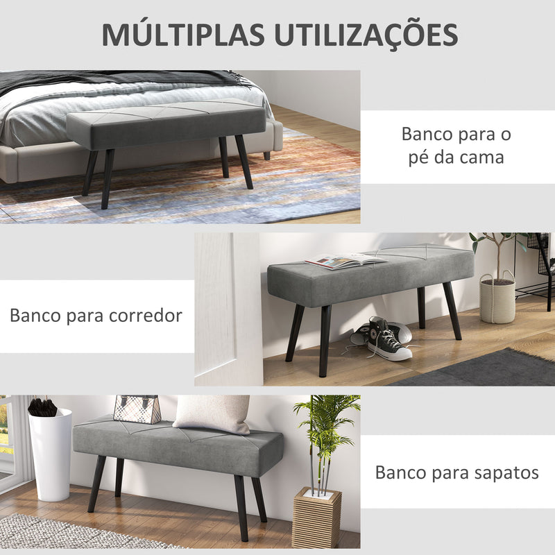 Banco de Pé de Cama Multifuncional Banco de Pé de Cama Moderno Banco de Dormitório com Pés de Aço e Assento Acolchoado Carga Máxima 120 kg Entrada Corredor 100x36x45 cm Cinza