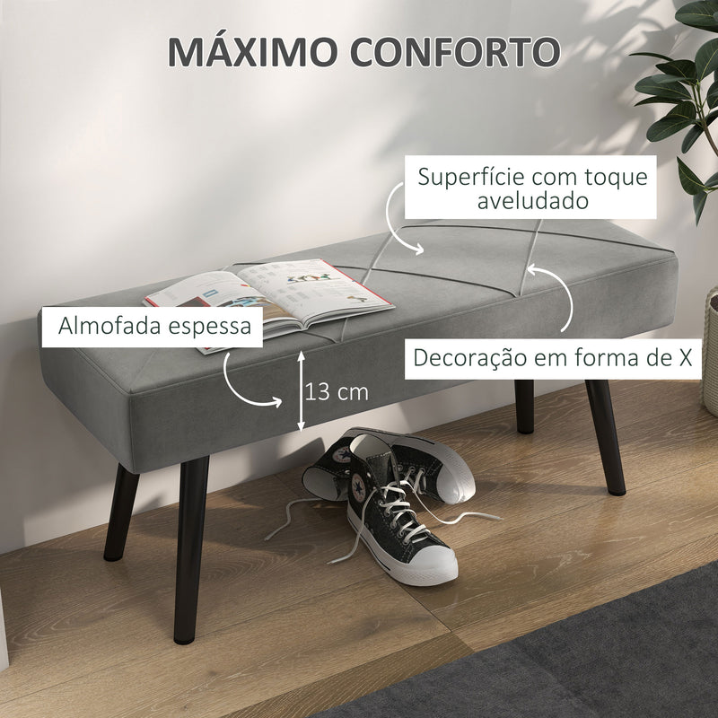 Banco de Pé de Cama Multifuncional Banco de Pé de Cama Moderno Banco de Dormitório com Pés de Aço e Assento Acolchoado Carga Máxima 120 kg Entrada Corredor 100x36x45 cm Cinza