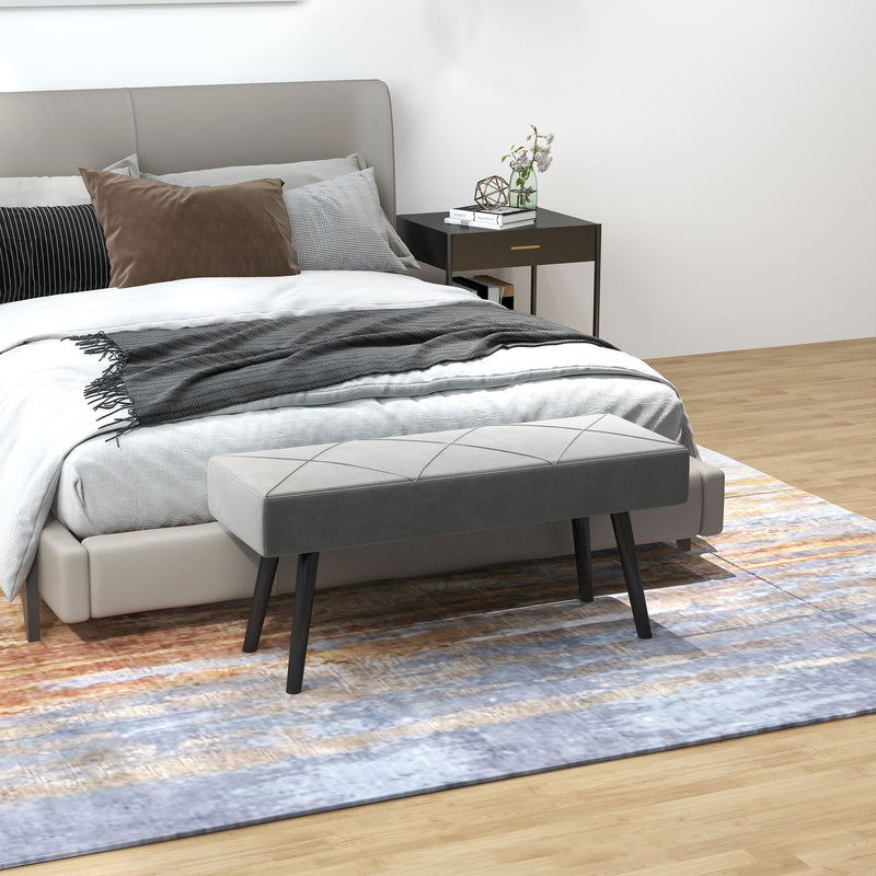 Banco de Pé de Cama Multifuncional Banco de Pé de Cama Moderno Banco de Dormitório com Pés de Aço e Assento Acolchoado Carga Máxima 120 kg Entrada Corredor 100x36x45 cm Cinza