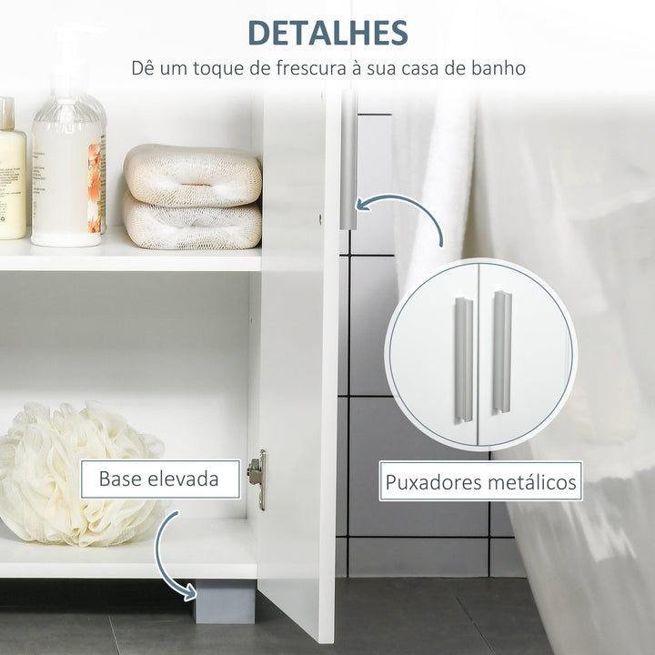 Armário de Casa de Banho com 2 Portas e 2 Prateleiras Ajustáveis em 7 Níveis Móvel Auxiliar de Armazenamento para Sala de Estar Cozinha 60x30x80cm Branco
