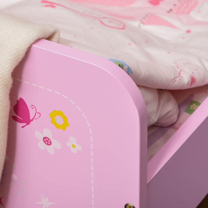 Cama Infantil acima de 3 Anos Cama para Crianças de Madeira com Barreira de Proteção Carga Máx. 50kg 143x73x60cm Rosa